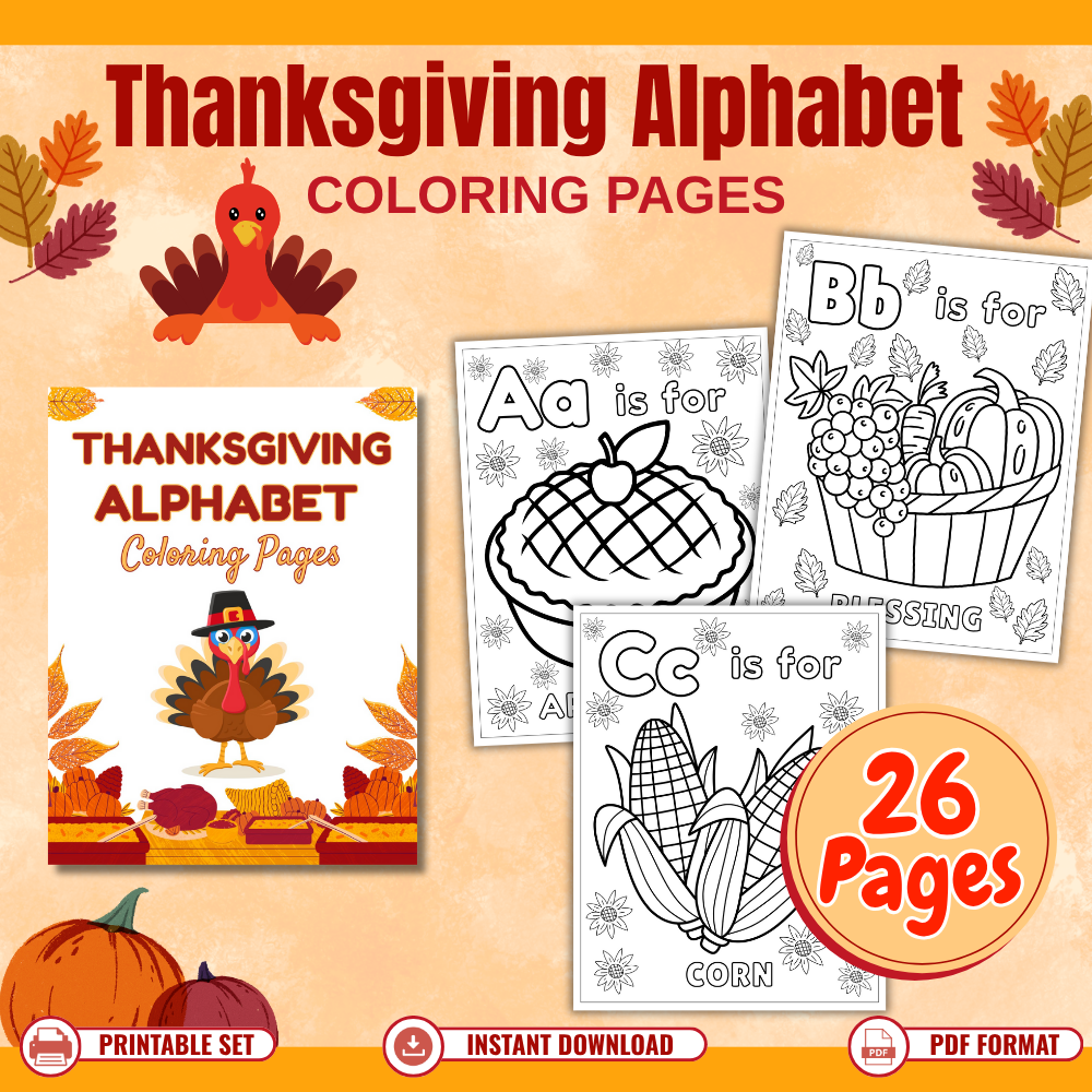 Printable Thanksgiving Alphabet Coloring Pages (26 Pages) - Image 2