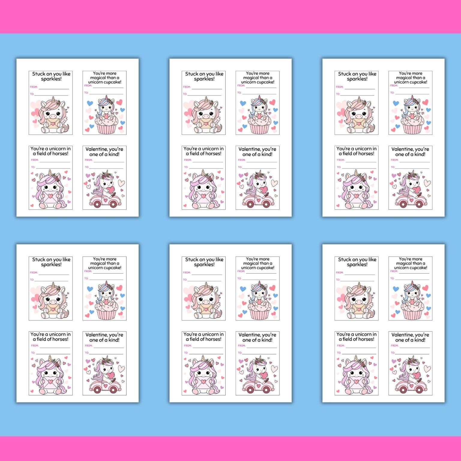 Unicorn Valentine Cards Printable – 60 Cute Valentine Cards for Kids ...