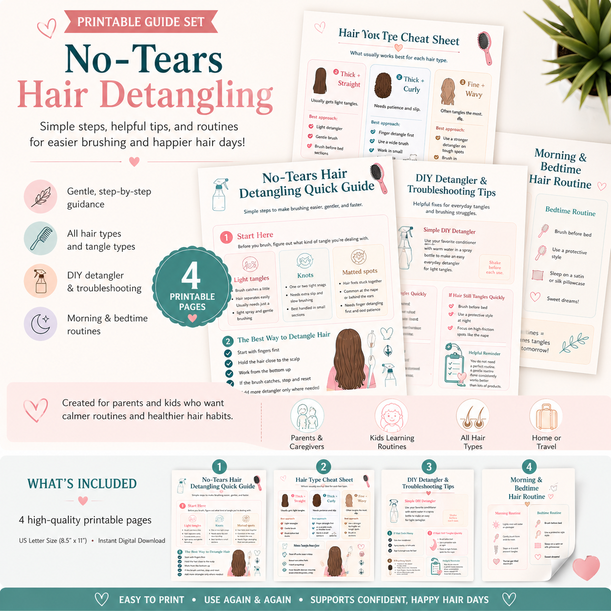 No-Tears Hair Detangling Guide Printable Set